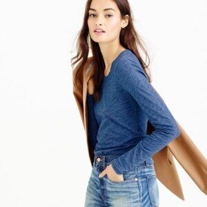 J. Crew Women's Vintage Cotton Long Sleeve V-Neck Top in Indigo - Sz M